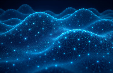 Abstract Blue Digital Waveform with Connected Dots