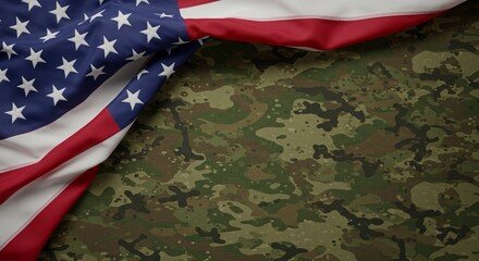 Flag Laying on Camouflage Fabric Background