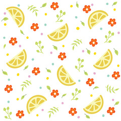 Slice Lemon Floral Dot Full Color Pattern Seamless Background Wallpaper
