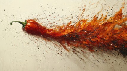 Red chili pepper with abstract paint explosion culinary food art