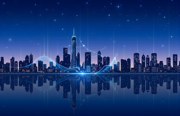 Night - time Cityscape with Digital Elements