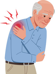 Elderly Man with Shoulder Pain – Senior Health and Joint Discomfort Flat Vector Illustration for Medical Use