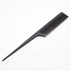 Sleek black comb with fine and wide teeth for hairstyling.