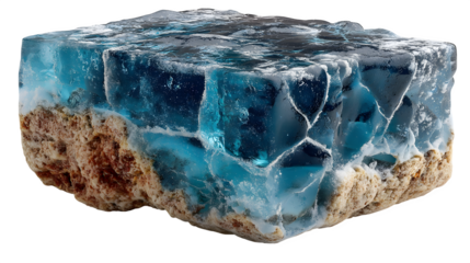 A chunk of frosty blue ice with natural cracks and a cool texture, placed on a white background --ar 16:9 --v 7.0 --s 750
