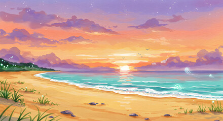 Serene Sunset Beach Peaceful Ocean Scene at Dusk