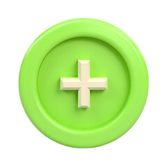 Fototapeta premium A lime green circle with a raised plus sign in the center isolated background render isolated on transparent background