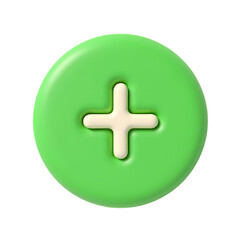 Obraz premium A green circular button with a cream plus symbol in the center rendering isolated on transparent background