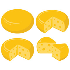 Assorted cheese wheels on white background isolated