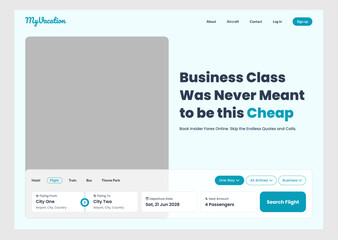 Flight Booking Landingpage UI Kit. Suitable for flight, booking and tourism purpose.