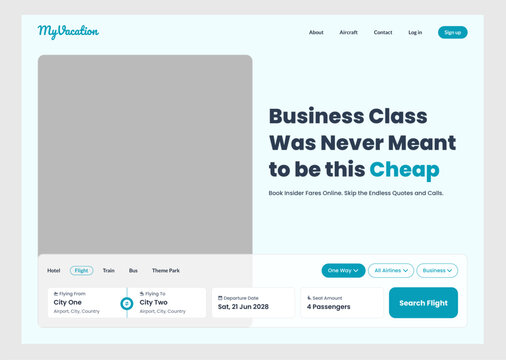 Flight Booking Landingpage UI Kit. Suitable for flight, booking and tourism purpose.