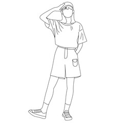 line shaped teenage woman posing in casual clothes and wearing a hat
