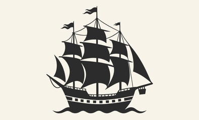 Sailing ship silhouette, Sailing ship illustration, Vintage sailboat vector, Ocean ship graphic, Nautical vessel silhouette, Tall ship icon