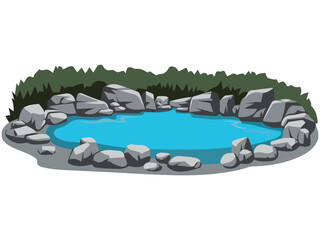 Peaceful garden pond with water lilies isolated