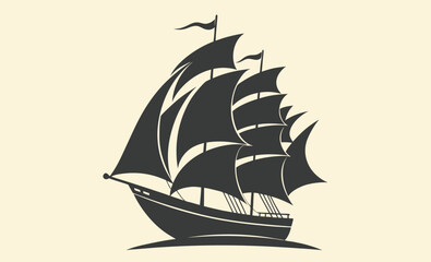 Sailing ship silhouette, Sailing ship illustration, Vintage sailboat vector, Ocean ship graphic, Nautical vessel silhouette, Tall ship icon