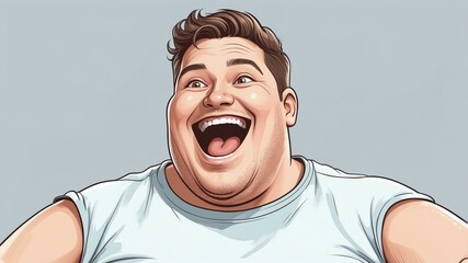 Plus size man Smiling brightly with eyes wide open in excitement background