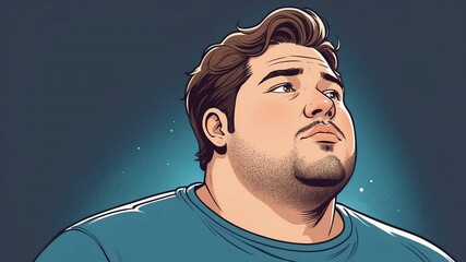 Plus size man Looking up with a dreamy, distant expression background
