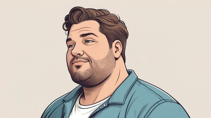 Plus size man Looking down with a slight smirk or amused expression background