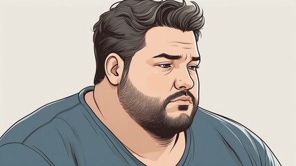 Plus size man Looking down with a pensive, introspective expression background