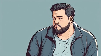 Plus size man Looking down with a pensive, introspective expression background