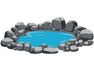 Nature pond with stones and plants isolated vector illustration on white background