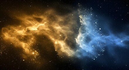Obraz premium Stunning Cosmic Dust Nebula in Blue and Gold Space Background