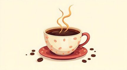 Obraz premium A stylized coffee cup with a warm, inviting design. Ideal for illustrating coffee breaks, cozy moments, or beverage-related content.
