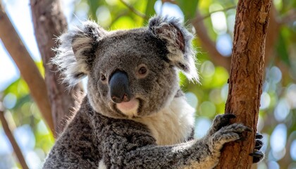 Obraz premium Charming Koala Portrait in Eucalyptus Forest, Australia's Iconic Arboreal Marsupial