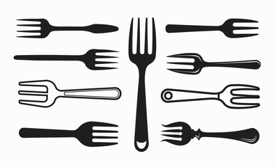 Fork utensil silhouette, Dining fork icon, Kitchen fork vector, Tableware fork graphic, Cutlery fork shape