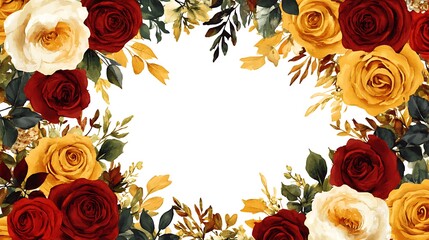 Floral frame with red and yellow roses