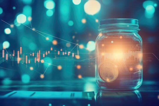Savings jar with financial data overlay - Powered by Adobe