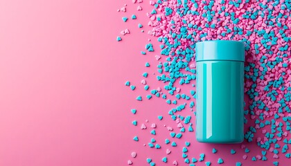 Teal container with pink and blue sprinkles
