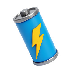 Obraz premium A blue battery with a yellow lightning bolt symbol in a close up studio shot isolated on transparent background