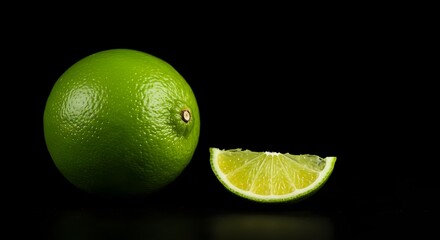 Fresh Lime Fruit and Slice on a Black Background for Food Photography