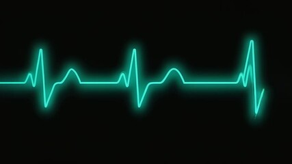 Neon teal heart rate monitor graphic on black background.