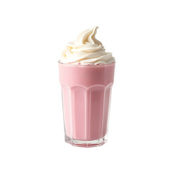 Indulge in a Creamy Delight, A Transparent Glass Showcasing a Velvety Strawberry Milkshake with a Swirl of Whipped Topping Perfection