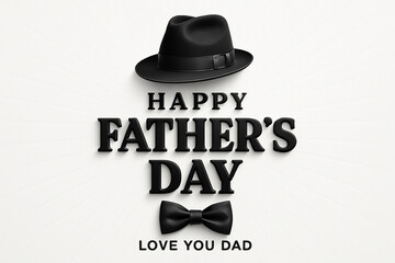 happy fathers day black hat bowtie white background elegant card message minimal design tribute love dad celebration