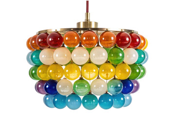 PNG Colorful glass ball chandelier with brass fixture