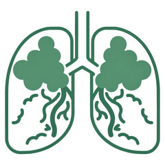 Stylized illustration of human lungs with branching bronchi and round alveoli shapes.