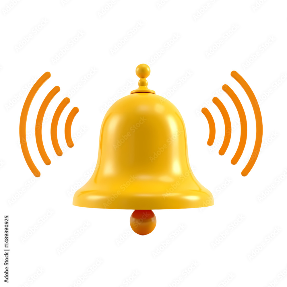 Poster a yellow bell with sound waves emanating from it in a digital rendering isolated on transparent back