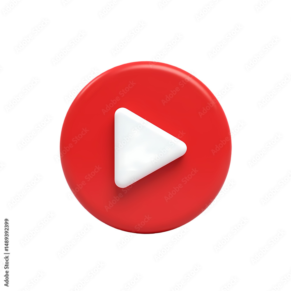 Poster a red circle with a white play button in the middle in a centered composition isolated on transparen