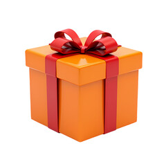 Obraz premium An orange gift box with a red ribbon and bow in a studio shot isolated on transparent background