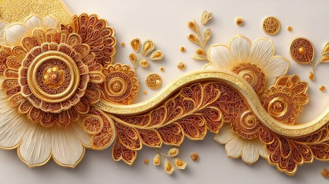Intricate floral design with golden details.