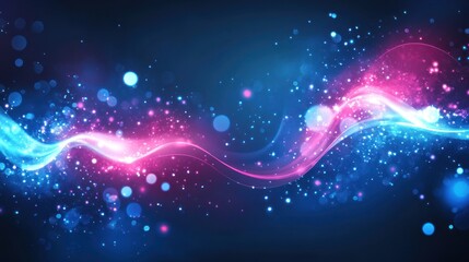 Obraz premium Abstract energy waves, glowing particles, dark background, design element