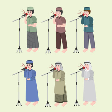 Illustration of Man Calling to Prayer at Mosque