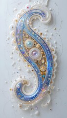 Obraz premium Intricate 3D Rendered Paisley Design: Blue Gold White Jewel Accents