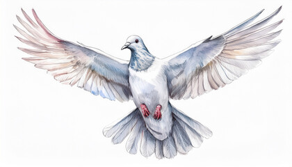 Obraz premium L'illustration aquarelle d'un pigeon qui s'envole sur un fond blanc.