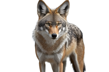 Realistic PNG of a coyote standing alert with transparent background for easy integration into designs