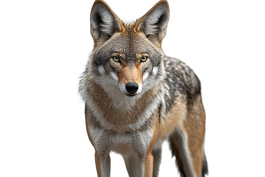 Realistic PNG of a coyote standing alert with transparent background for easy integration into designs