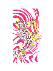 phoenix illustration with japanese style background
