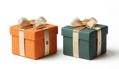 Obraz premium Elegant Orange and Green Gift Boxes with Ribbon Perfect for Celebrations, Birthdays, or Holiday Surprises
